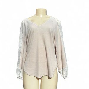 Daytrip Cream V-Neck Blouse with Sheer Sleeves